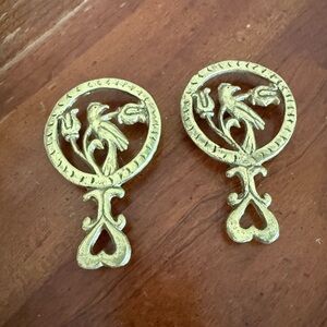 Vintage Gold Trivets Floral Bird Heart Cottagecore Country